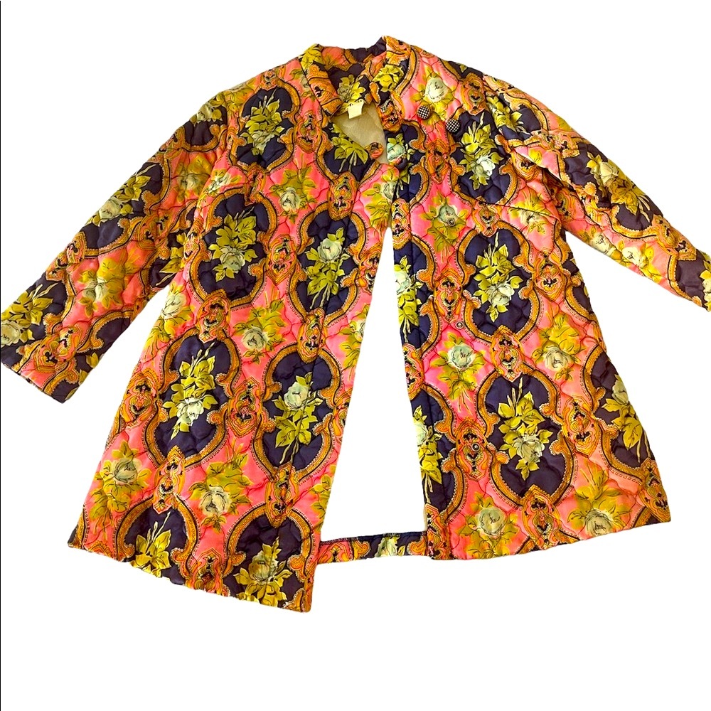 Vintage pink and yellow silky jacket with buttons